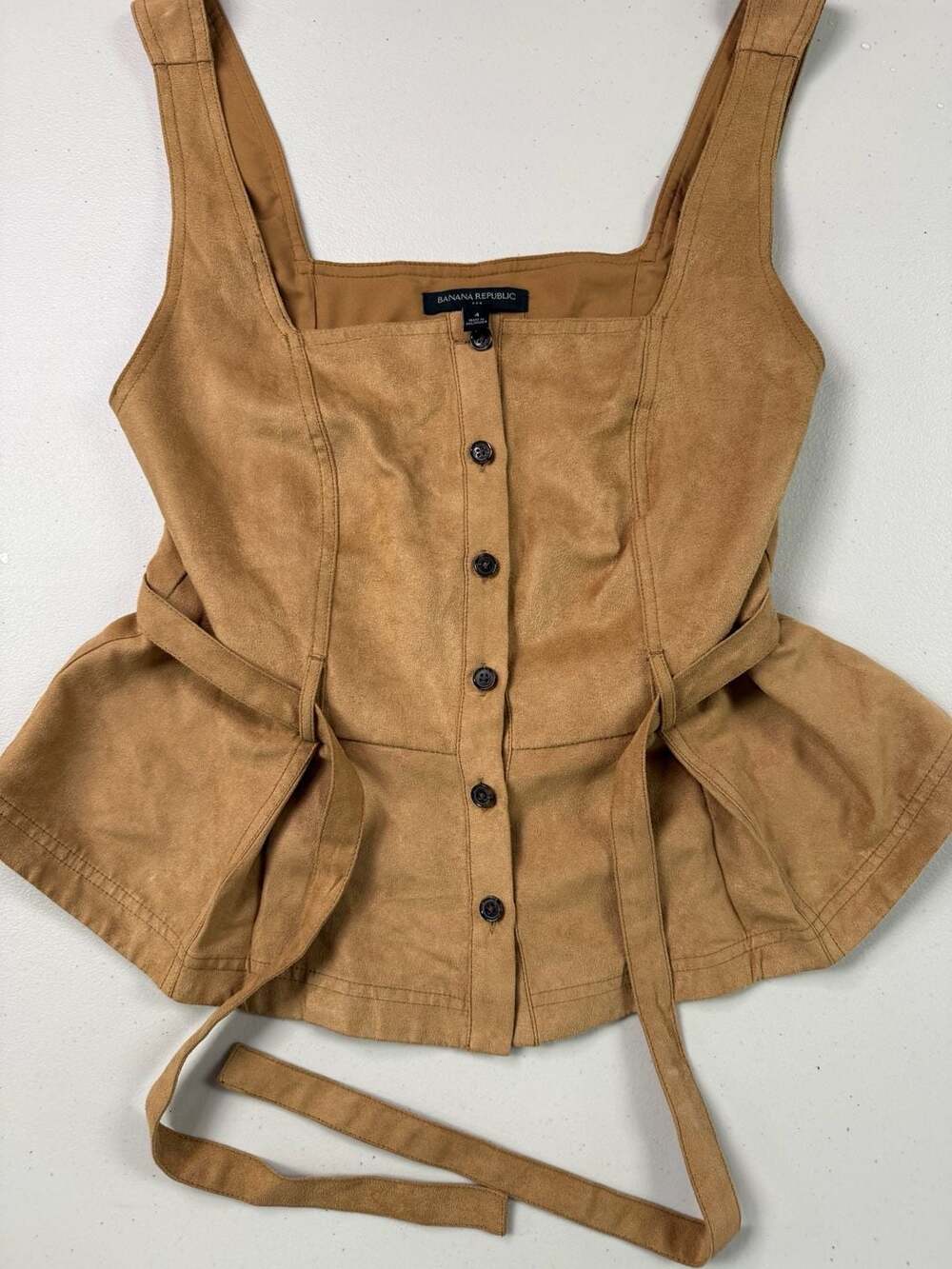Banana Republic Faux Suede Button Front Peplum Tank Top with Belt
